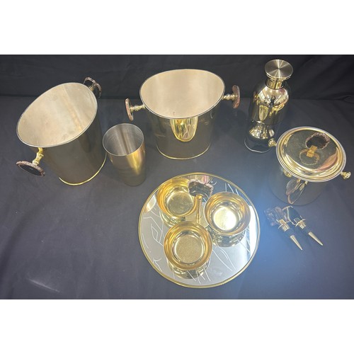 121 - Selection of gold and agate detail handles, wine / champagne coolers, ice bucket, etc