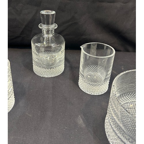 70 - Matching set of glassware to Whiskey decanter, jug, 2 glasses, candy bowl