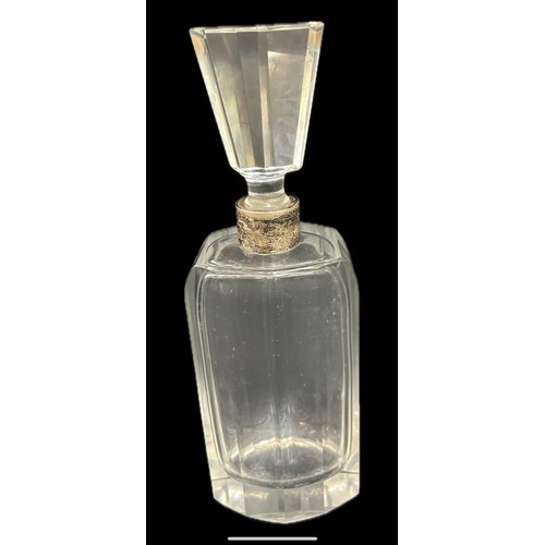 518 - Silver topped glass whiskey decanter - deco style, makers mark: MB overall height including stopper ... 