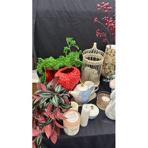 254 - Selection of homeware to include strawberry vase, candle holders, vases etc