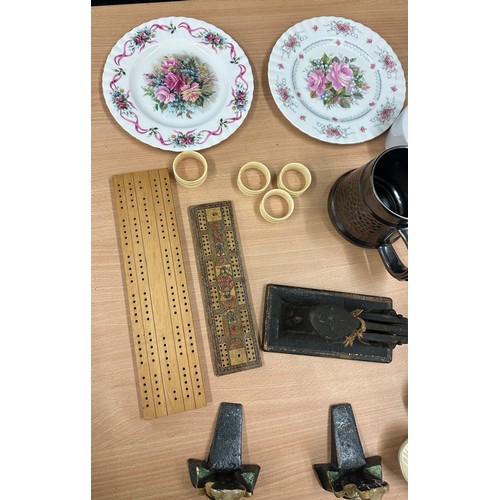 154 - Selection of miscellaneous to include Royal Albert plates, Ceramic/rock lady t light holder, bone na... 