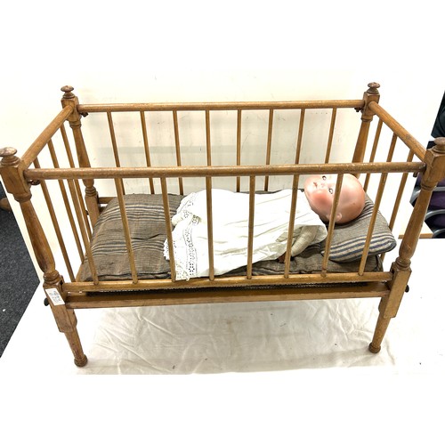 115 - Vintage German doll and cot