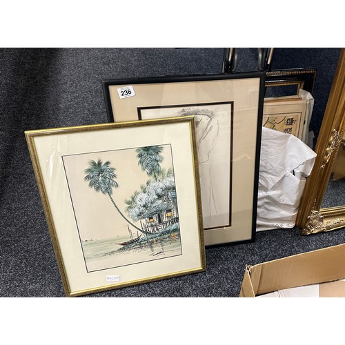 244 - 3 Framed pictures and prints largest measures approximately