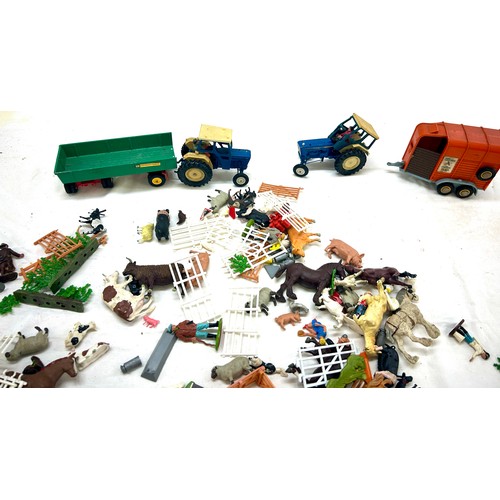 83 - Vintage farmyard animals, fencing, tractors, trailer etc