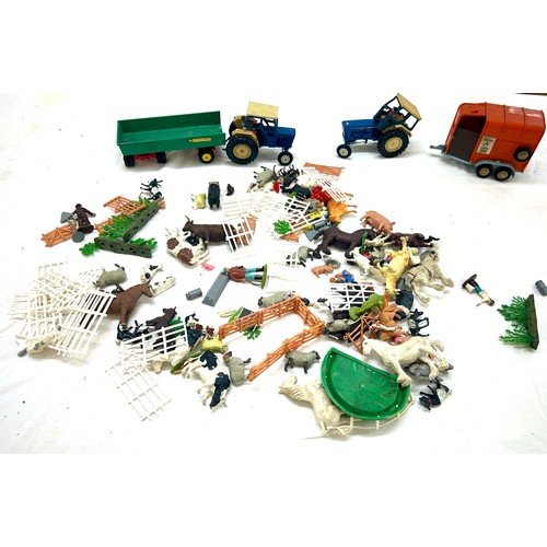 83 - Vintage farmyard animals, fencing, tractors, trailer etc