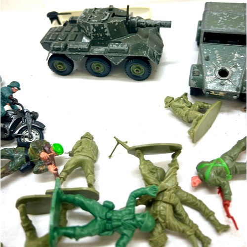 48 - Selection of plastic toy soldiers, Dinky military vehicle, tank, car etc