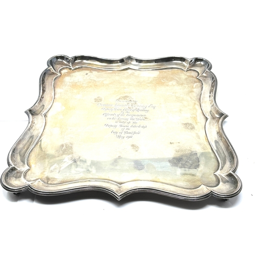 65 - Antique silver salver presentation engraved dated 1911 weight 1110g