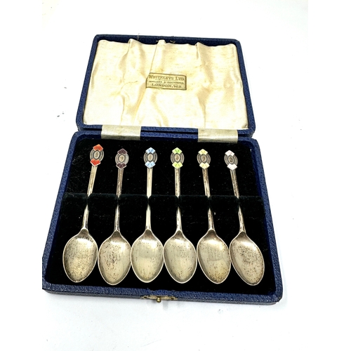 73 - Boxed set of 6 silver & enamel tea spoons