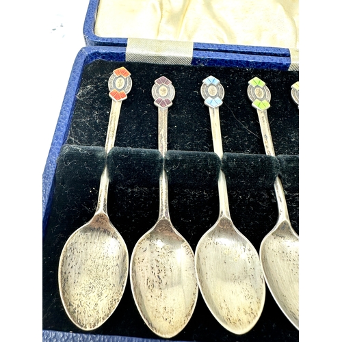 73 - Boxed set of 6 silver & enamel tea spoons