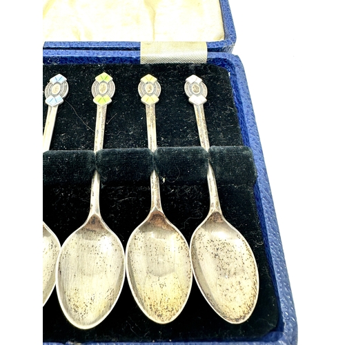 73 - Boxed set of 6 silver & enamel tea spoons