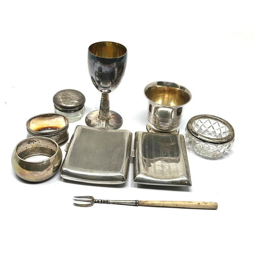 77 - selection of silver items includes cigarette cases napkin rings etc silver weight 280g