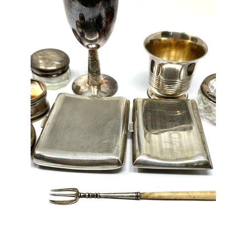 77 - selection of silver items includes cigarette cases napkin rings etc silver weight 280g