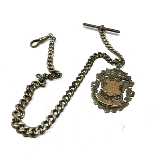 86 - antique silver albert watch chain & fob weight 60g