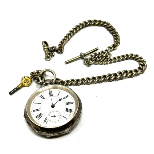 87 - Antique silver double albert watch chain & silver pocket watch the watch is not ticking chain weight... 