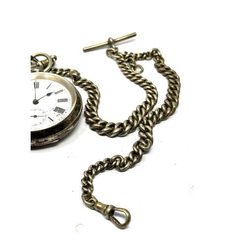 87 - Antique silver double albert watch chain & silver pocket watch the watch is not ticking chain weight... 