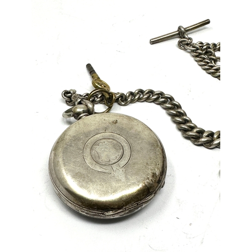 87 - Antique silver double albert watch chain & silver pocket watch the watch is not ticking chain weight... 