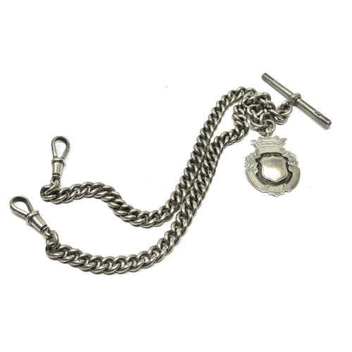 94 - Antique silver double albert watch chain & fob weight 52g