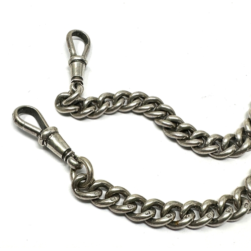 94 - Antique silver double albert watch chain & fob weight 52g