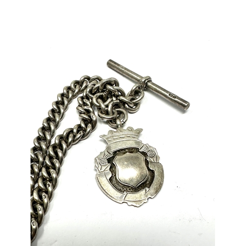 94 - Antique silver double albert watch chain & fob weight 52g