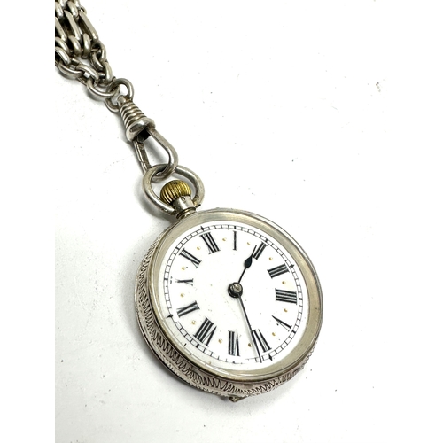 362 - Antique silver fob watch and chain the watch is ticking