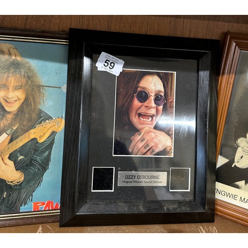 59 - Selection of Framed musician prints includes one signed