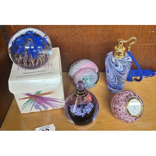 22 - Selection of 5 glass Caithness paperweights, one boxed