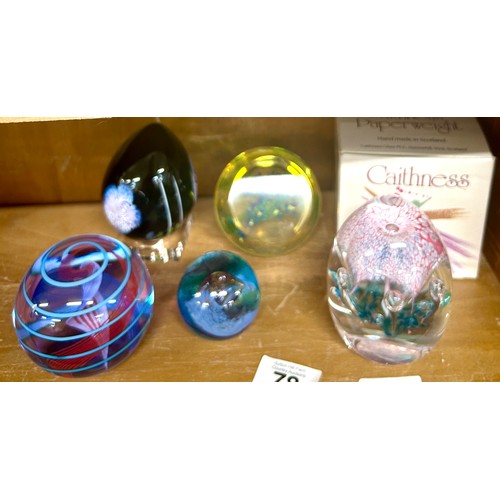 78 - Selection of 5 glass Caithness paperweights, one boxed