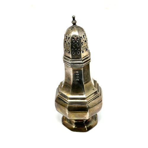 107 - Vintage Silver sugar caster measures height 17cm Birmingham silver hallmarks weight 140g