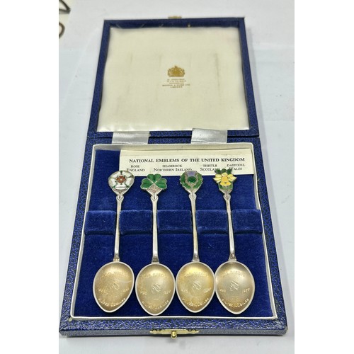 109 - Boxed set of Silver & enamel national emblems of the united kingdom by mappin & webb