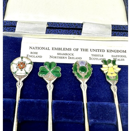 109 - Boxed set of Silver & enamel national emblems of the united kingdom by mappin & webb