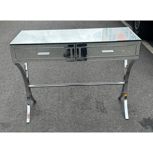 610 - Modern mirrored two drawer side table measures approximate 40 inches wide by 16 deep and 32 tall