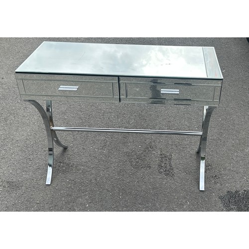 610 - Modern mirrored two drawer side table measures approximate 40 inches wide by 16 deep and 32 tall