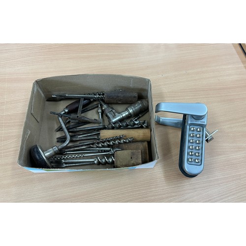 91 - Selection of drill bits and a door lock