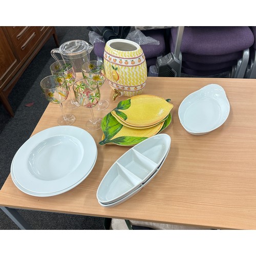 153 - Selection of outdoor garden serving items to include decorative drinking cups, serving fruit platter... 