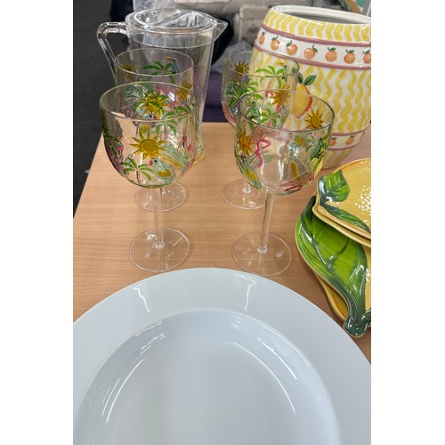 153 - Selection of outdoor garden serving items to include decorative drinking cups, serving fruit platter... 