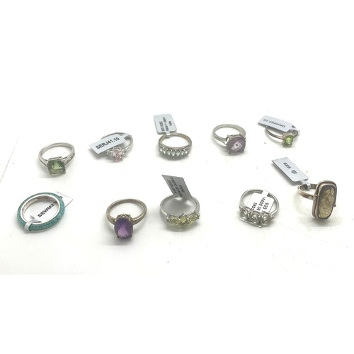 447 - Selection of 10 Silver Gemporia stone set rings, all with pouches and 6 with COA, sizes T -U