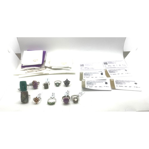 443 - Selection of 10 Silver Gemporia stone set rings, all with pouches and COA, sizes T -U