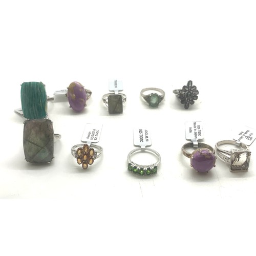 443 - Selection of 10 Silver Gemporia stone set rings, all with pouches and COA, sizes T -U