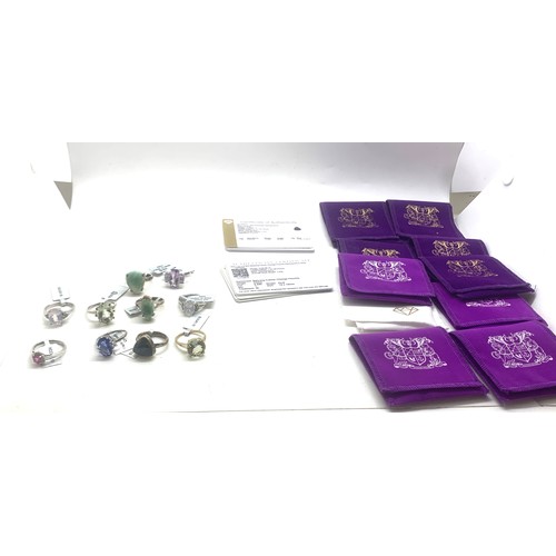 441 - Selection of 10 Silver Gemporia stone set rings, all with pouches and COA, sizes T -U