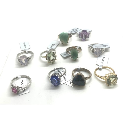 441 - Selection of 10 Silver Gemporia stone set rings, all with pouches and COA, sizes T -U