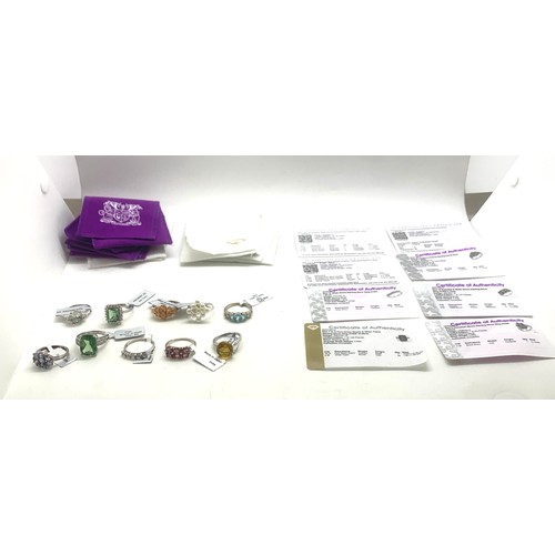 440 - Selection of 10 Silver Gemporia stone set rings, all with pouches and COA, sizes T -U