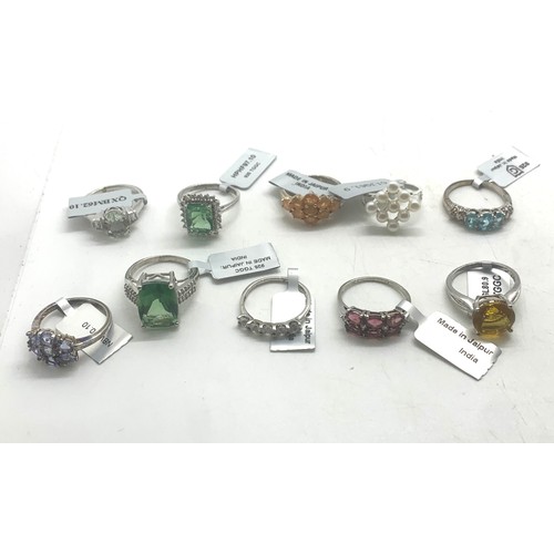 440 - Selection of 10 Silver Gemporia stone set rings, all with pouches and COA, sizes T -U