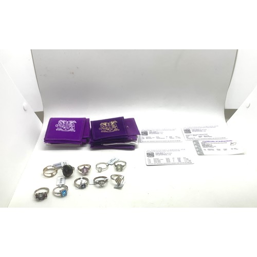 442 - Selection of 10 Silver Gemporia stone set rings, all with pouches and 4 COA, sizes T -U,