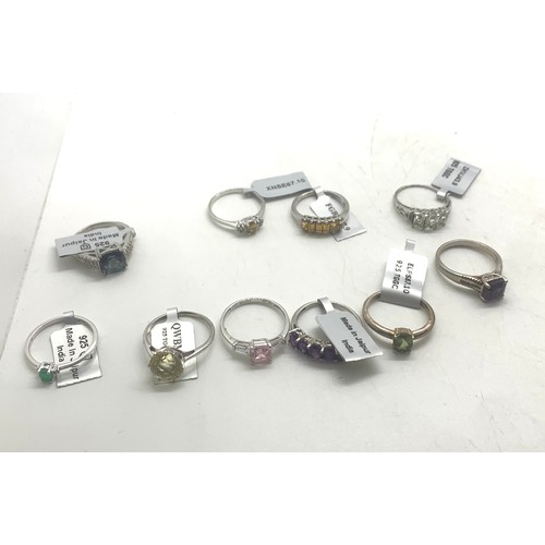 439 - Selection of 10 Silver Gemporia stone set rings, all with pouches and 8 COA, sizes T -U, R-S