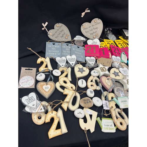 144 - Selection of new wall hanging small plaques, to include wooden, porcelain etc, various designs