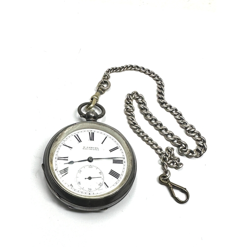 455 - Antique silver pocket watch and silver albert chain the watch is ticking