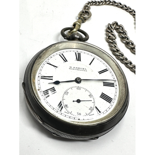 455 - Antique silver pocket watch and silver albert chain the watch is ticking