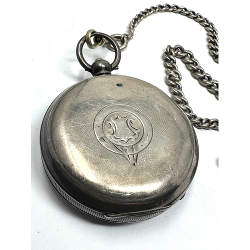 455 - Antique silver pocket watch and silver albert chain the watch is ticking