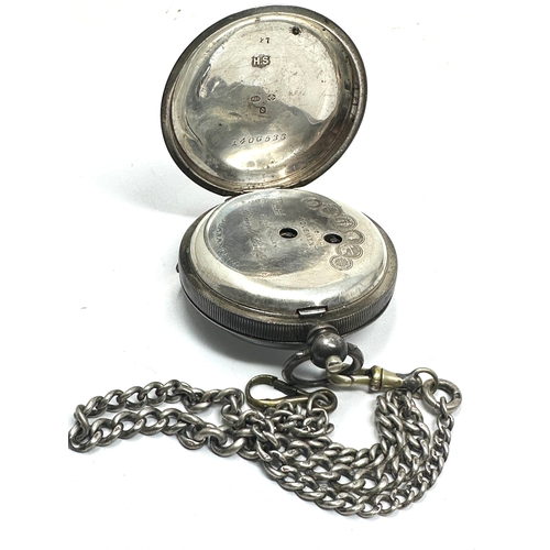 455 - Antique silver pocket watch and silver albert chain the watch is ticking