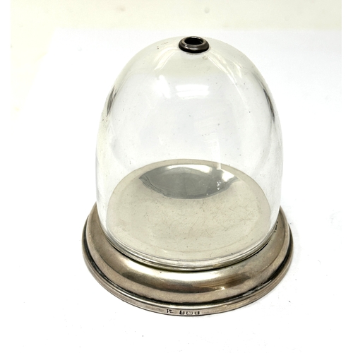 4 - Antique silver base and glass dome cove jar measures approx height 9.7cm by base is 9cm dia Birmingh... 